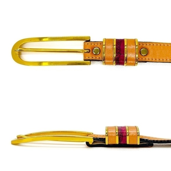 B.B. Simon Women’s Leather Skinny Belt Orange Pink Gold-Toned Size Large EUC main image 8